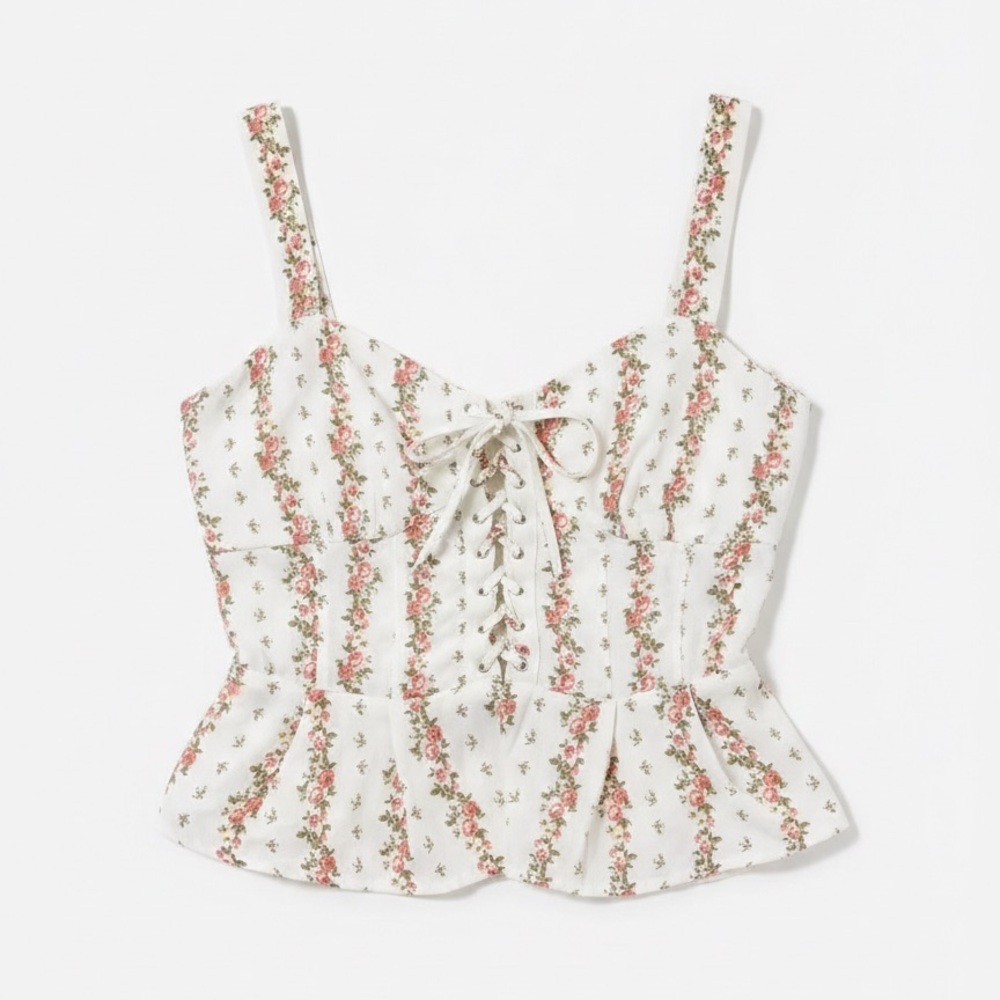 Sienna Sky Floral Lace-Up Peplum Tank Top Corset Women S Sweetheart CottageCore